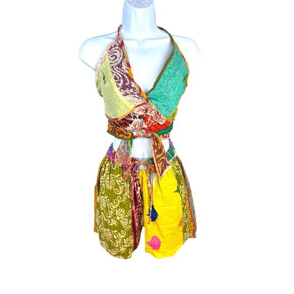 Jessica Taylor Other - Jessica Taylor Kantha Patchwork 2 Piece Set Multicolor NWT Halter Tank , Shorts